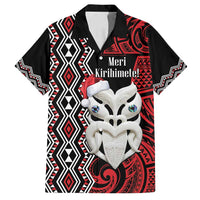 Personalised New Zealand Christmas Family Matching Long Sleeve Bodycon Dress and Hawaiian Shirt Meri Kirihimete Maori Wheku - Taniko Art LT14 Dad's Shirt - Short Sleeve Black - Polynesian Pride
