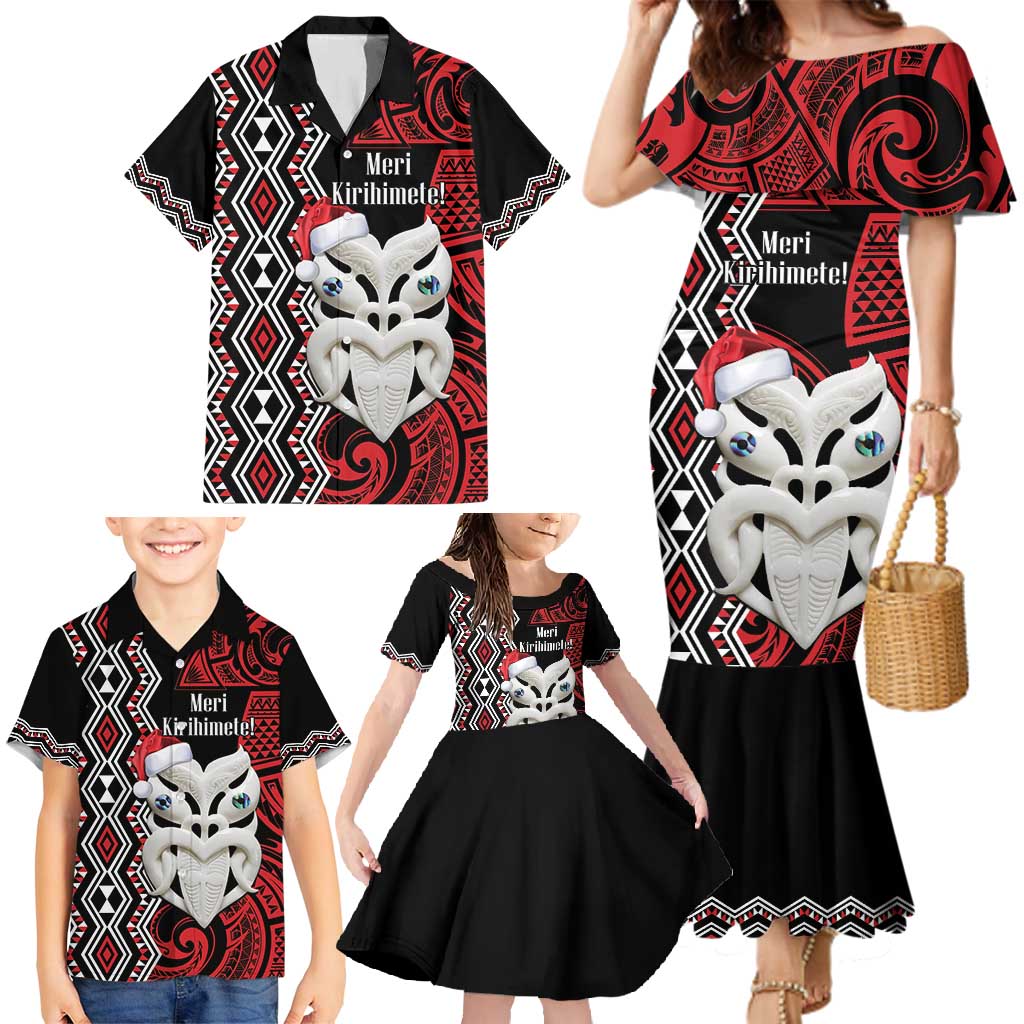 Personalised New Zealand Christmas Family Matching Mermaid Dress and Hawaiian Shirt Meri Kirihimete Maori Wheku - Taniko Art LT14 - Polynesian Pride