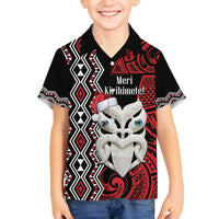 Personalised New Zealand Christmas Family Matching Off Shoulder Maxi Dress and Hawaiian Shirt Meri Kirihimete Maori Wheku - Taniko Art LT14 Son's Shirt Black - Polynesian Pride