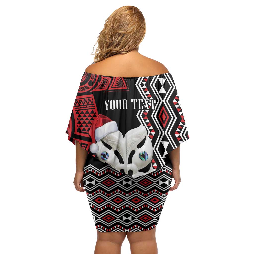 Personalised New Zealand Christmas Family Matching Off Shoulder Short Dress and Hawaiian Shirt Meri Kirihimete Maori Wheku - Taniko Art LT14 - Polynesian Pride