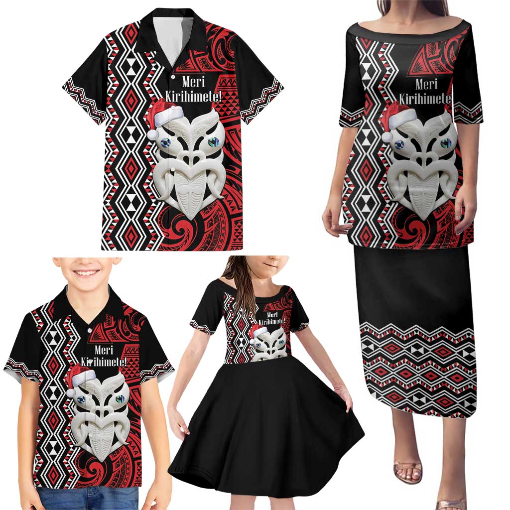 Personalised New Zealand Christmas Family Matching Puletasi and Hawaiian Shirt Meri Kirihimete Maori Wheku - Taniko Art LT14 - Polynesian Pride