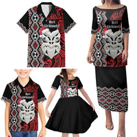 Personalised New Zealand Christmas Family Matching Puletasi and Hawaiian Shirt Meri Kirihimete Maori Wheku - Taniko Art LT14 - Polynesian Pride