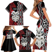 Personalised New Zealand Christmas Family Matching Short Sleeve Bodycon Dress and Hawaiian Shirt Meri Kirihimete Maori Wheku - Taniko Art LT14 - Polynesian Pride
