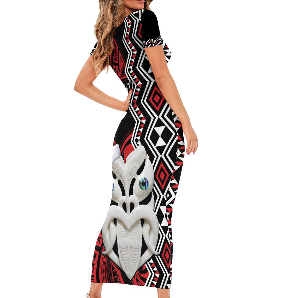 Personalised New Zealand Christmas Family Matching Short Sleeve Bodycon Dress and Hawaiian Shirt Meri Kirihimete Maori Wheku - Taniko Art LT14 - Polynesian Pride