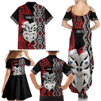 Personalised New Zealand Christmas Family Matching Summer Maxi Dress and Hawaiian Shirt Meri Kirihimete Maori Wheku - Taniko Art LT14 - Polynesian Pride