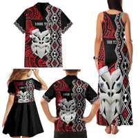 Personalised New Zealand Christmas Family Matching Tank Maxi Dress and Hawaiian Shirt Meri Kirihimete Maori Wheku - Taniko Art LT14 - Polynesian Pride