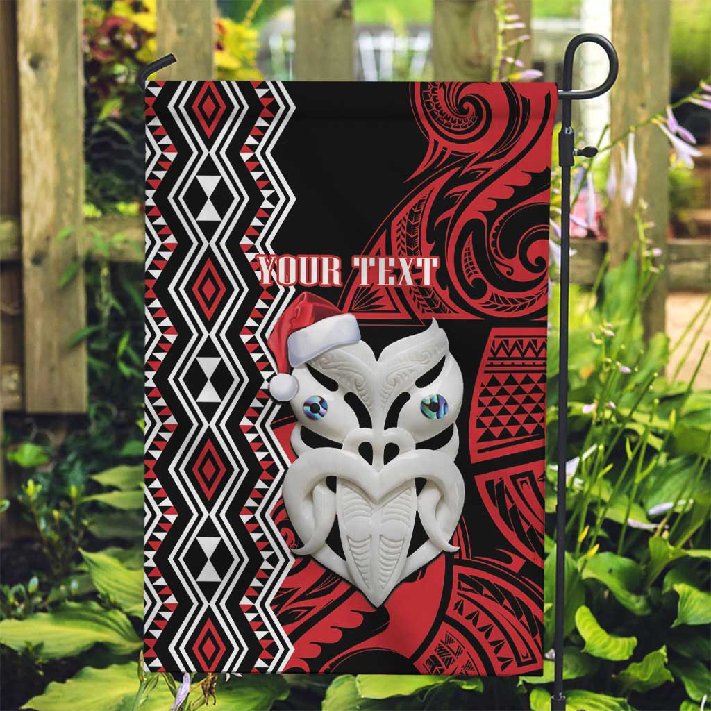 Personalised New Zealand Christmas Garden Flag Meri Kirihimete Maori Wheku - Taniko Art LT14 Garden Flag Black - Polynesian Pride
