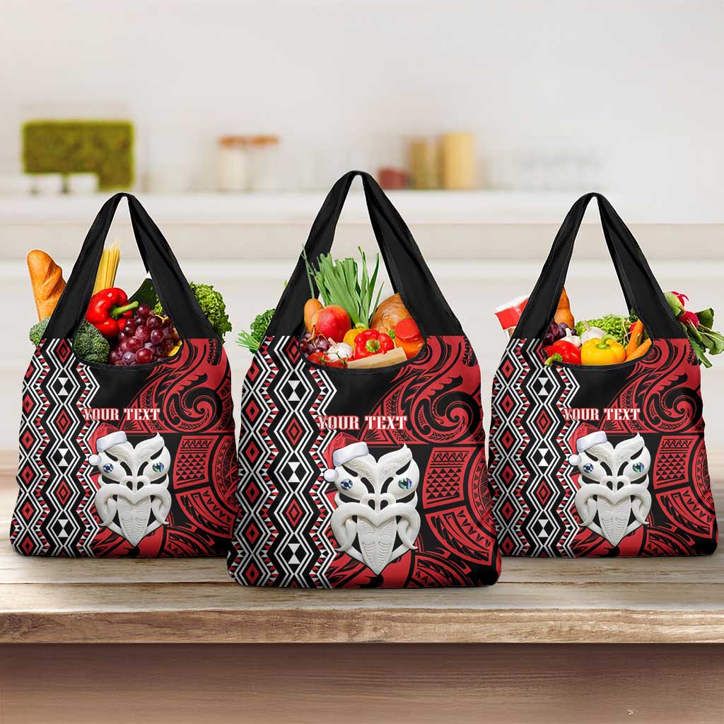 Personalised New Zealand Christmas Grocery Bag Meri Kirihimete Maori Wheku - Taniko Art LT14 3-pack One Size Black - Polynesian Pride
