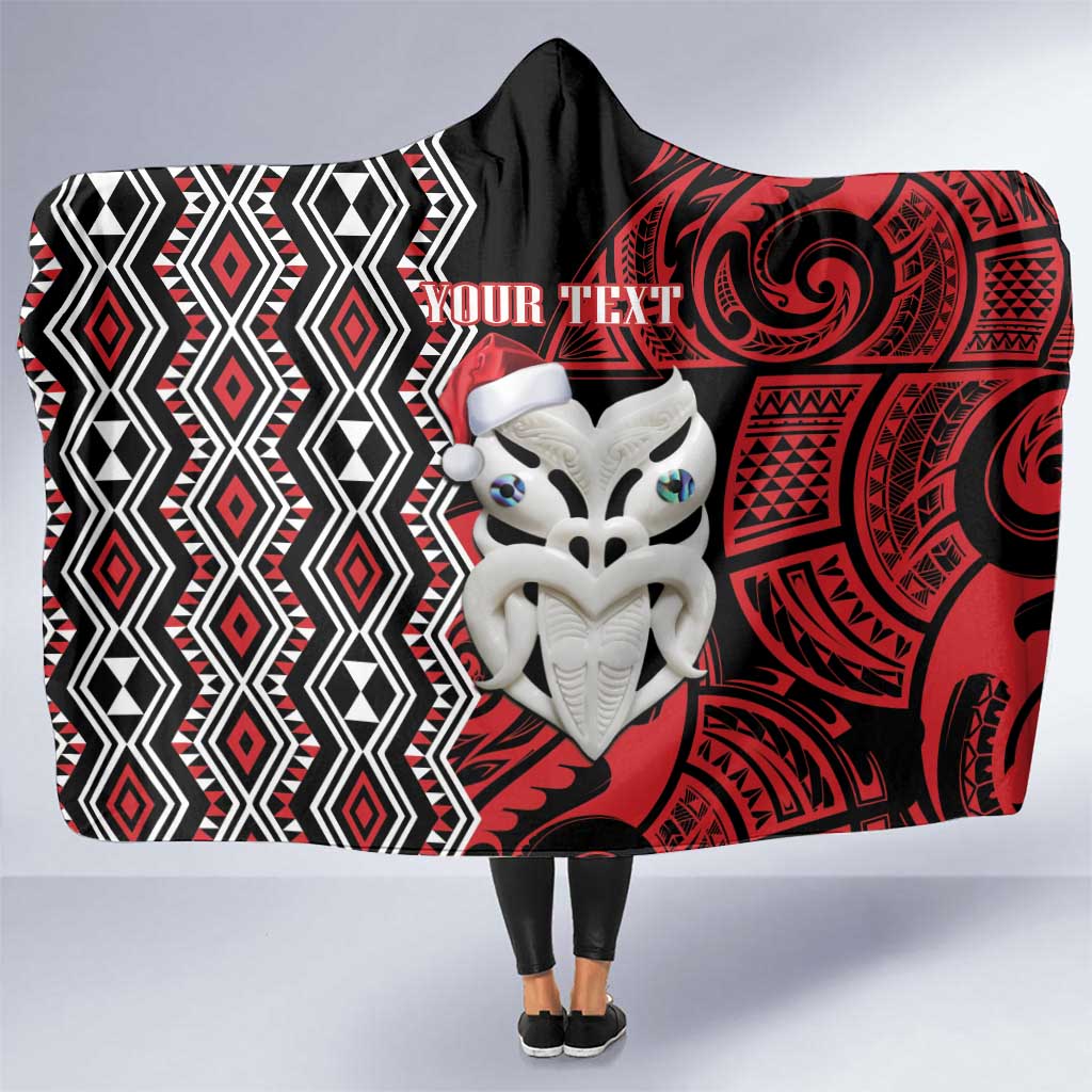Personalised New Zealand Christmas Hooded Blanket Meri Kirihimete Maori Wheku - Taniko Art LT14 One Size Black - Polynesian Pride