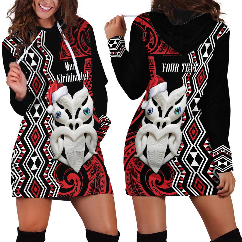 Personalised New Zealand Christmas Hoodie Dress Meri Kirihimete Maori Wheku - Taniko Art LT14 - Polynesian Pride