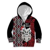 Personalised New Zealand Christmas Kid Hoodie Meri Kirihimete Maori Wheku - Taniko Art LT14 Zip Hoodie Black - Polynesian Pride