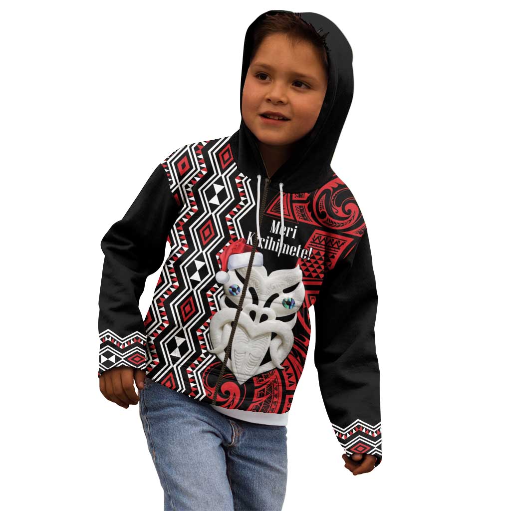 Personalised New Zealand Christmas Kid Hoodie Meri Kirihimete Maori Wheku - Taniko Art LT14 - Polynesian Pride