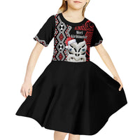 Personalised New Zealand Christmas Kid Short Sleeve Dress Meri Kirihimete Maori Wheku - Taniko Art LT14 - Polynesian Pride