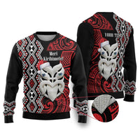 Personalised New Zealand Christmas Ugly Christmas Sweater Meri Kirihimete Maori Wheku - Taniko Art LT14 Black - Polynesian Pride