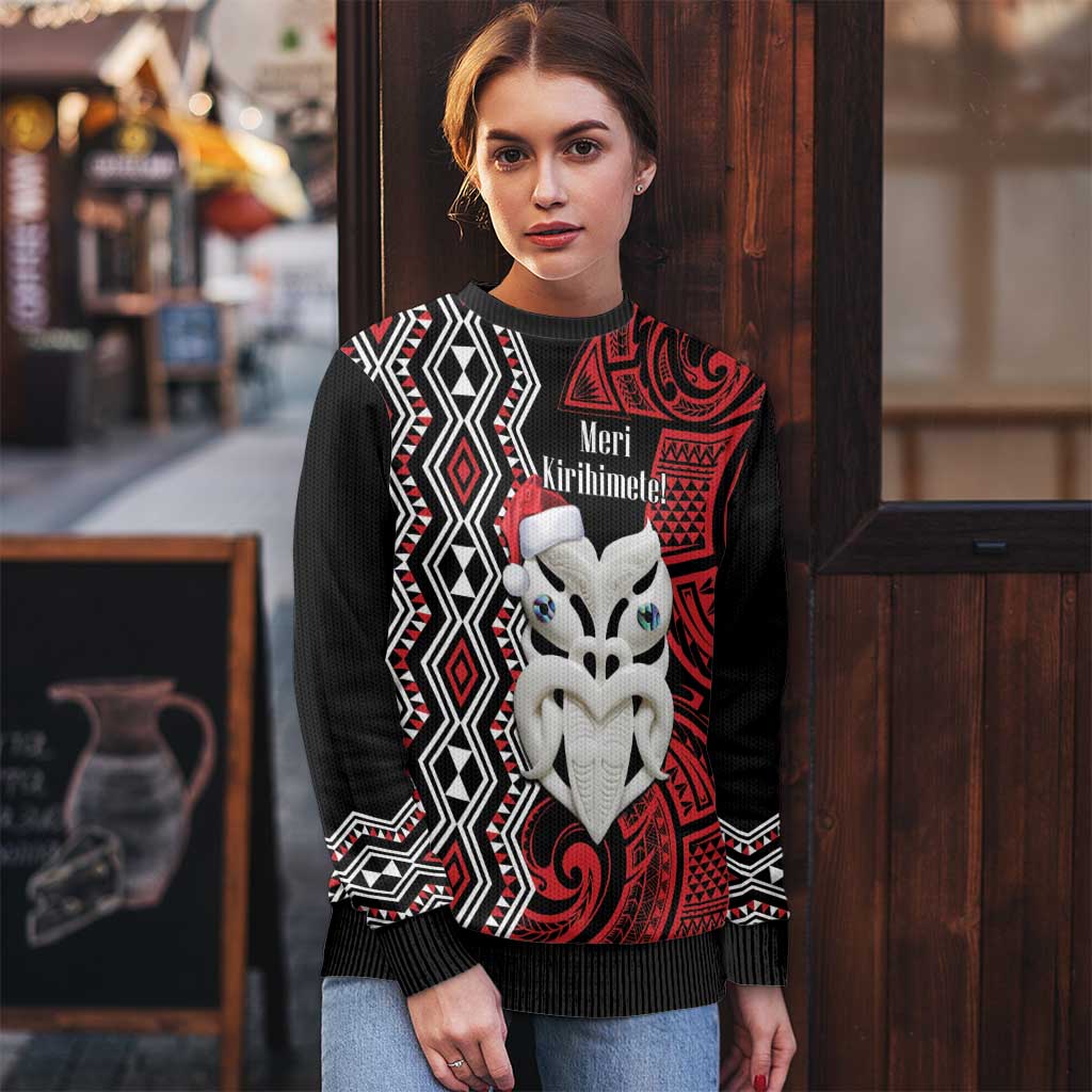 Personalised New Zealand Christmas Ugly Christmas Sweater Meri Kirihimete Maori Wheku - Taniko Art LT14 - Polynesian Pride
