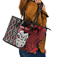 Personalised New Zealand Christmas Leather Tote Bag Meri Kirihimete Maori Wheku - Taniko Art LT14 - Polynesian Pride