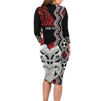 Personalised New Zealand Christmas Long Sleeve Bodycon Dress Meri Kirihimete Maori Wheku - Taniko Art LT14 - Polynesian Pride