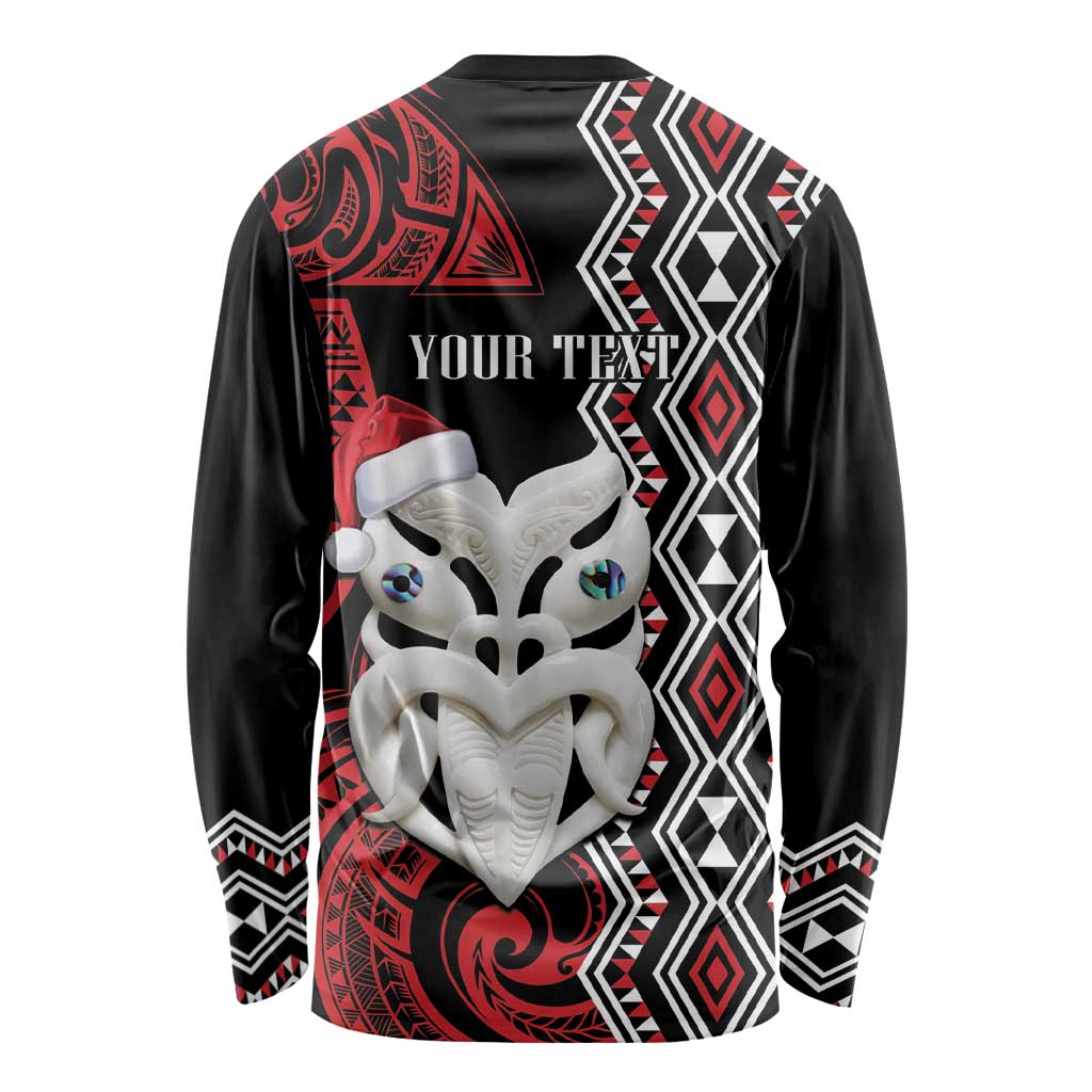 Personalised New Zealand Christmas Long Sleeve Shirt Meri Kirihimete Maori Wheku - Taniko Art LT14 - Polynesian Pride