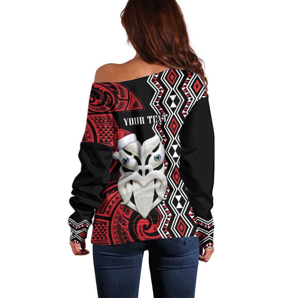 Personalised New Zealand Christmas Off Shoulder Sweater Meri Kirihimete Maori Wheku - Taniko Art LT14 - Polynesian Pride