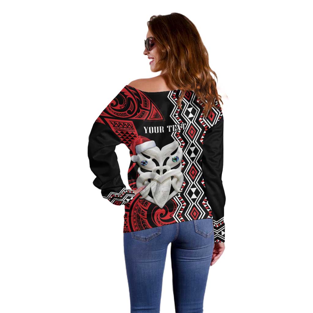 Personalised New Zealand Christmas Off Shoulder Sweater Meri Kirihimete Maori Wheku - Taniko Art LT14 - Polynesian Pride
