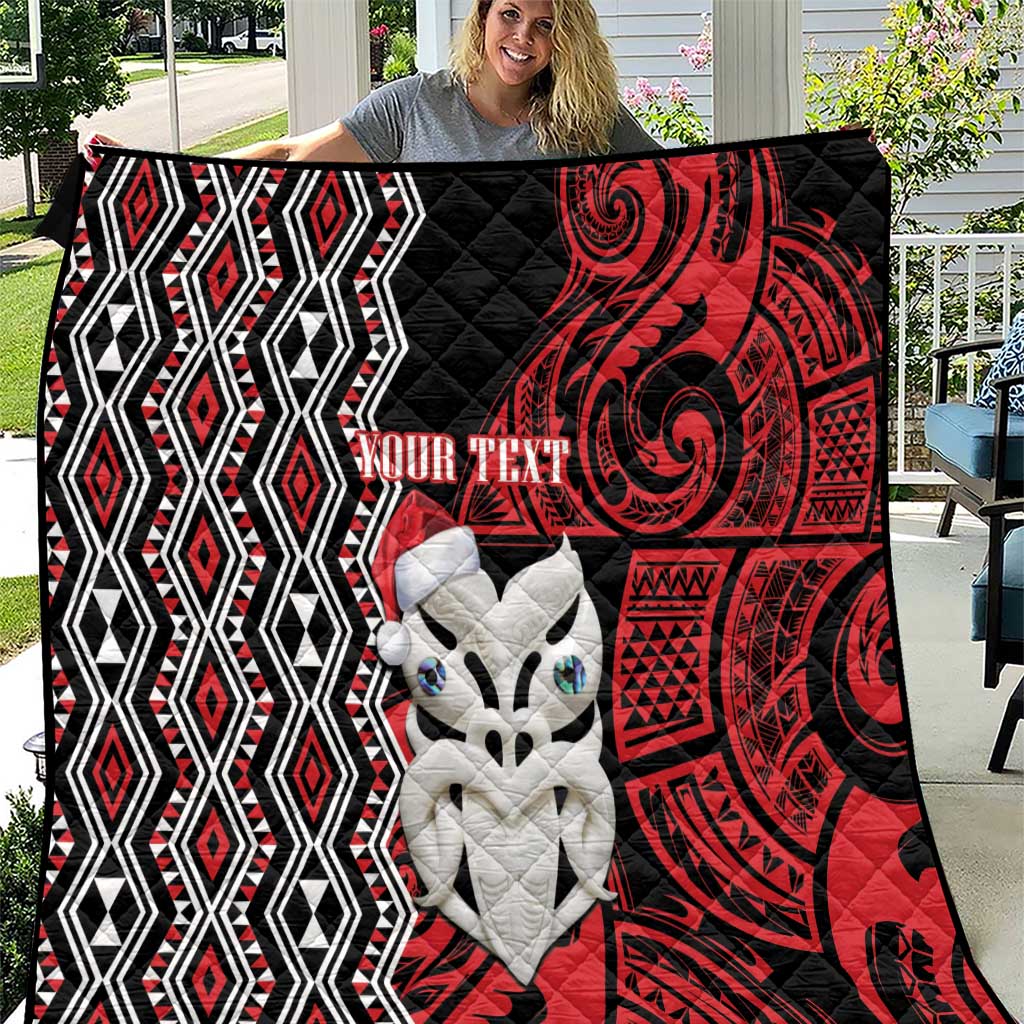 Personalised New Zealand Christmas Quilt Meri Kirihimete Maori Wheku - Taniko Art LT14 Black - Polynesian Pride
