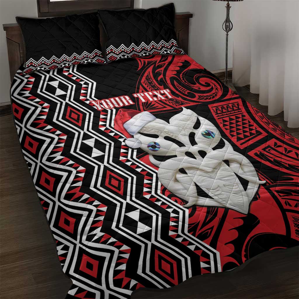 Personalised New Zealand Christmas Quilt Bed Set Meri Kirihimete Maori Wheku - Taniko Art LT14 Black - Polynesian Pride