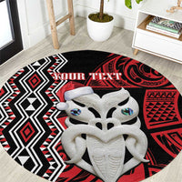 Personalised New Zealand Christmas Round Carpet Meri Kirihimete Maori Wheku - Taniko Art LT14 Black - Polynesian Pride