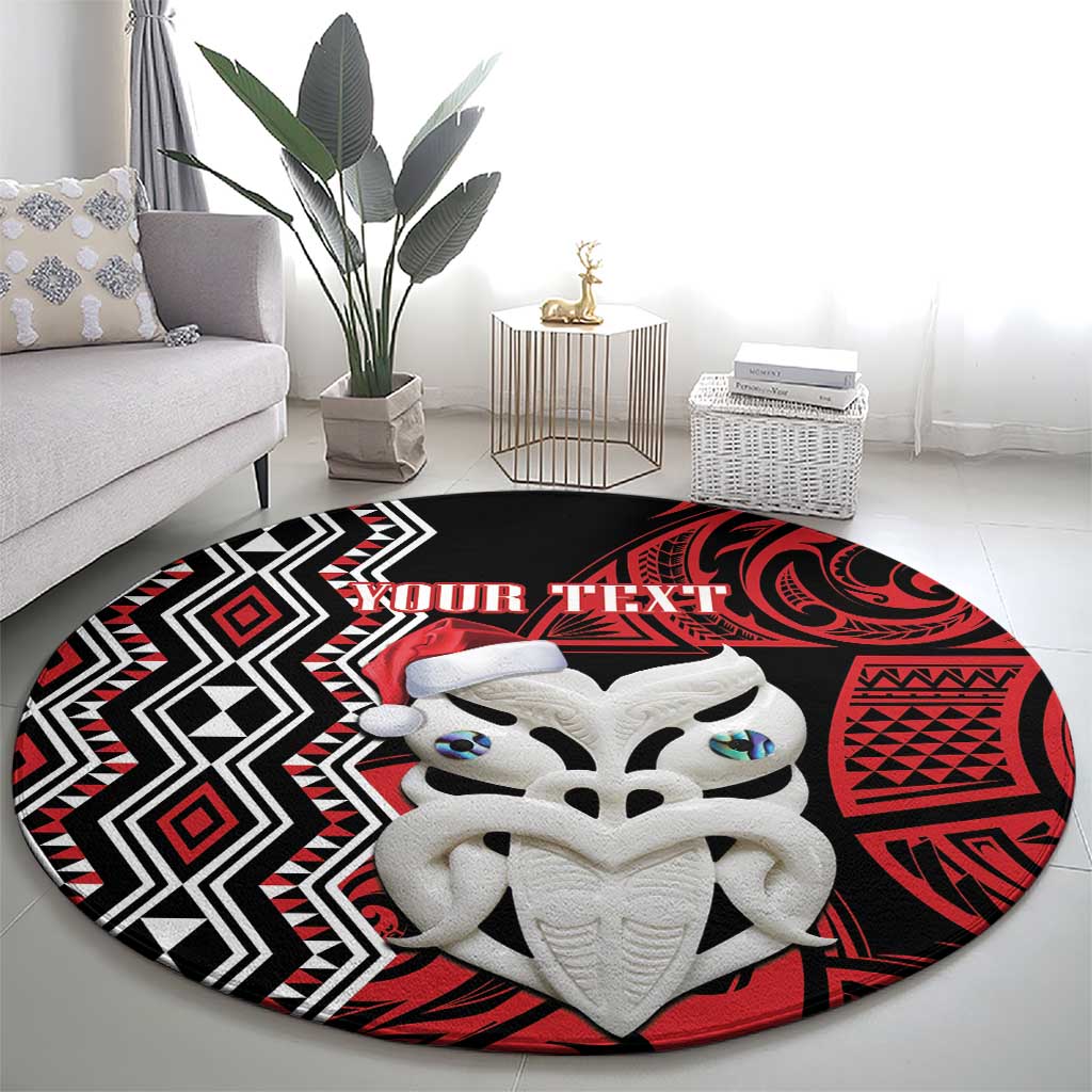 Personalised New Zealand Christmas Round Carpet Meri Kirihimete Maori Wheku - Taniko Art LT14 - Polynesian Pride