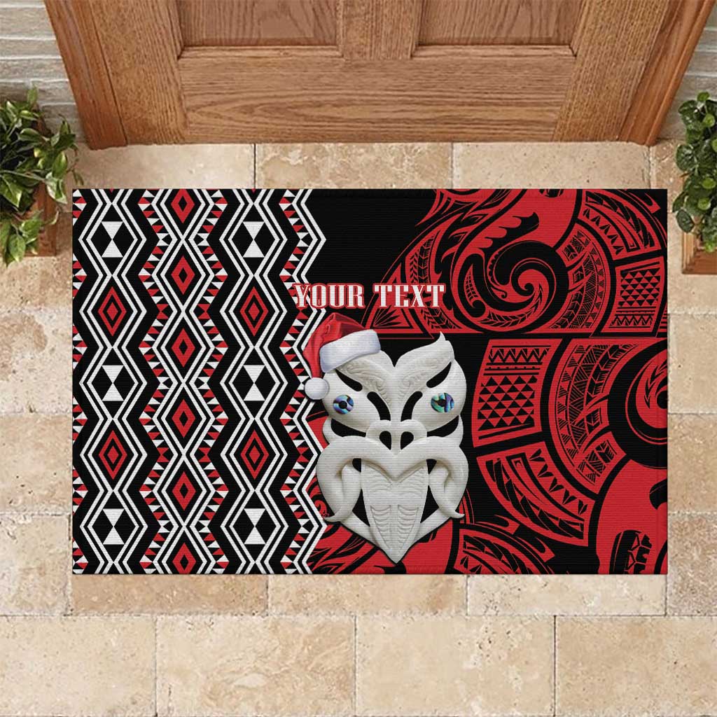 Personalised New Zealand Christmas Rubber Doormat Meri Kirihimete Maori Wheku - Taniko Art LT14 Black - Polynesian Pride