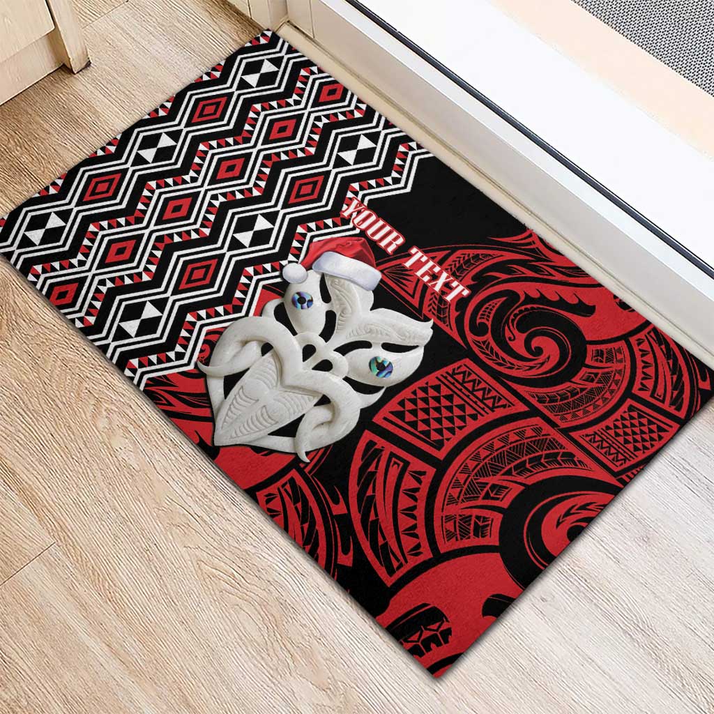 Personalised New Zealand Christmas Rubber Doormat Meri Kirihimete Maori Wheku - Taniko Art LT14 - Polynesian Pride