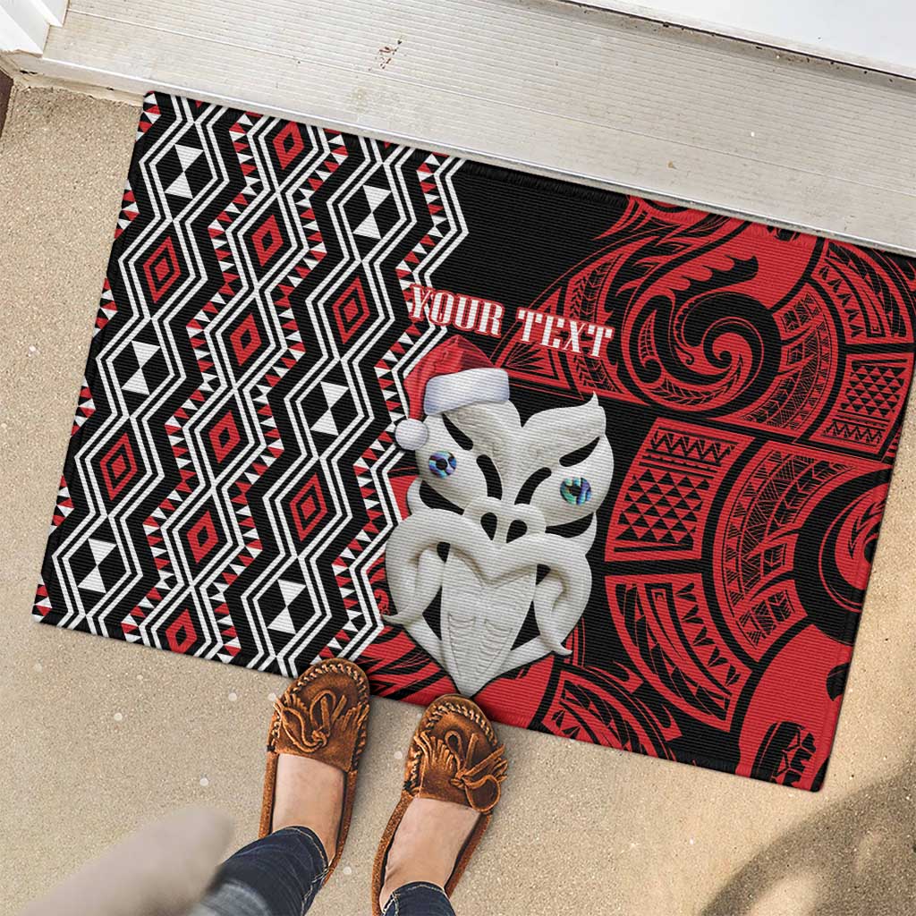 Personalised New Zealand Christmas Rubber Doormat Meri Kirihimete Maori Wheku - Taniko Art LT14 - Polynesian Pride