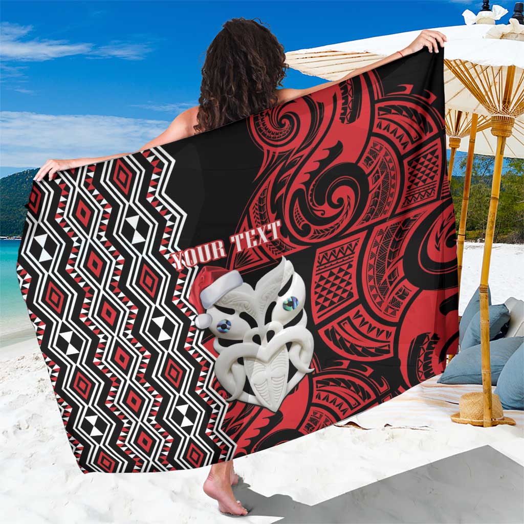 Personalised New Zealand Christmas Sarong Meri Kirihimete Maori Wheku - Taniko Art LT14 One Size 44 x 66 inches Black - Polynesian Pride