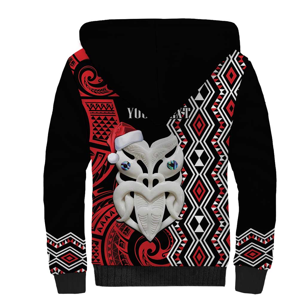 Personalised New Zealand Christmas Sherpa Hoodie Meri Kirihimete Maori Wheku - Taniko Art LT14 - Polynesian Pride