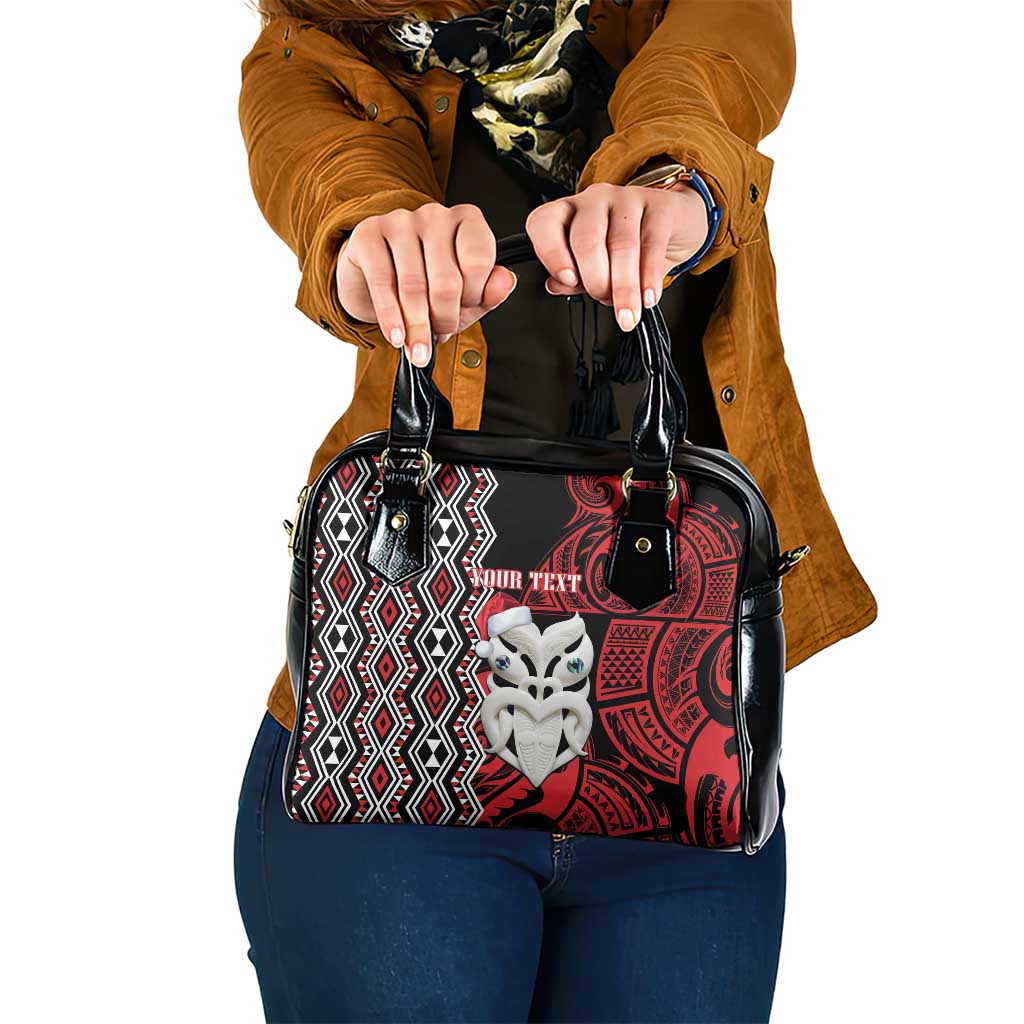 Personalised New Zealand Christmas Shoulder Handbag Meri Kirihimete Maori Wheku - Taniko Art LT14 One Size Black - Polynesian Pride
