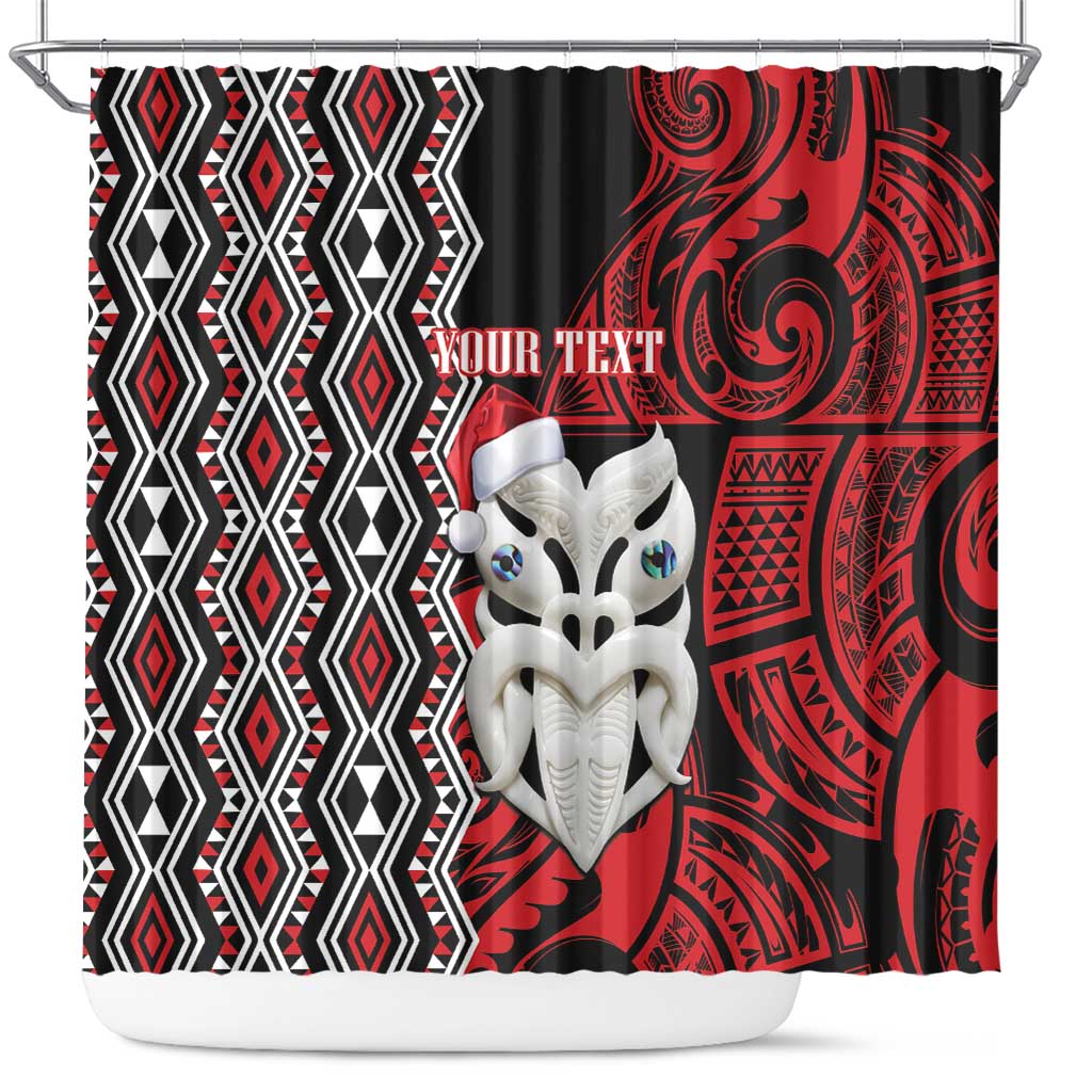 Personalised New Zealand Christmas Shower Curtain Meri Kirihimete Maori Wheku - Taniko Art LT14 Black - Polynesian Pride