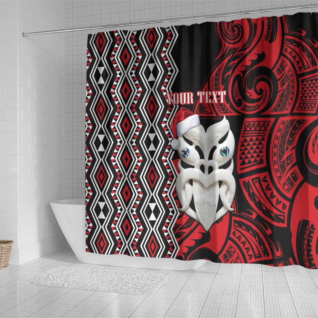 Personalised New Zealand Christmas Shower Curtain Meri Kirihimete Maori Wheku - Taniko Art LT14 - Polynesian Pride