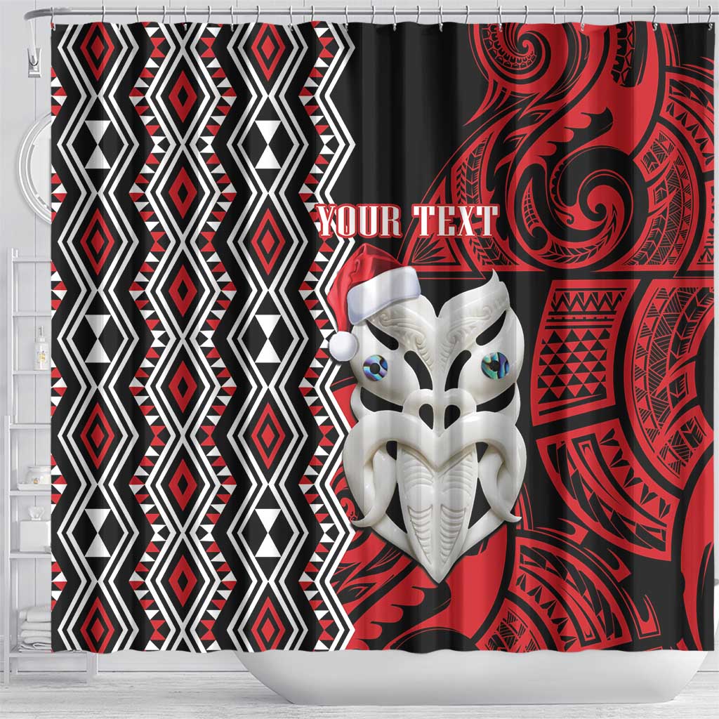 Personalised New Zealand Christmas Shower Curtain Meri Kirihimete Maori Wheku - Taniko Art LT14 - Polynesian Pride
