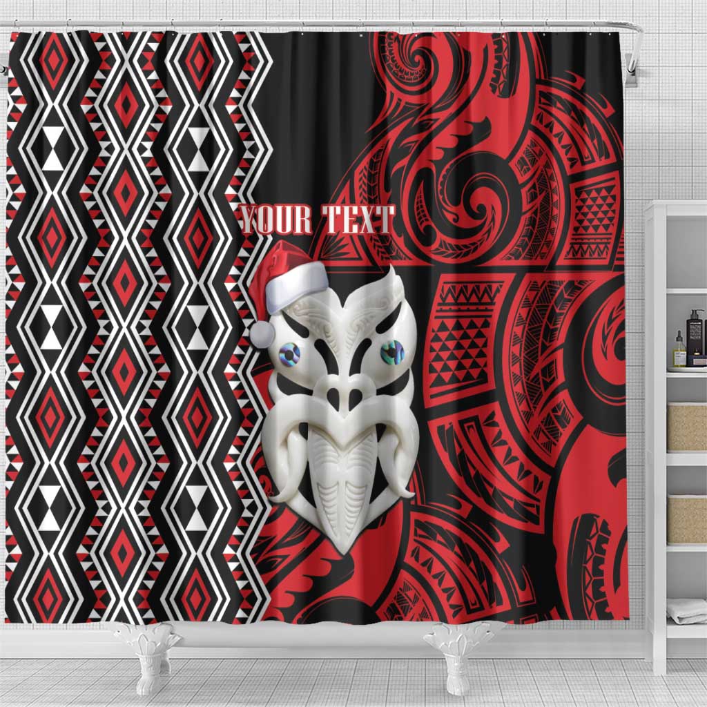 Personalised New Zealand Christmas Shower Curtain Meri Kirihimete Maori Wheku - Taniko Art LT14 - Polynesian Pride