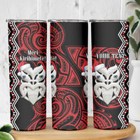 Personalised New Zealand Christmas Skinny Tumbler Meri Kirihimete Maori Wheku - Taniko Art LT14 - Polynesian Pride
