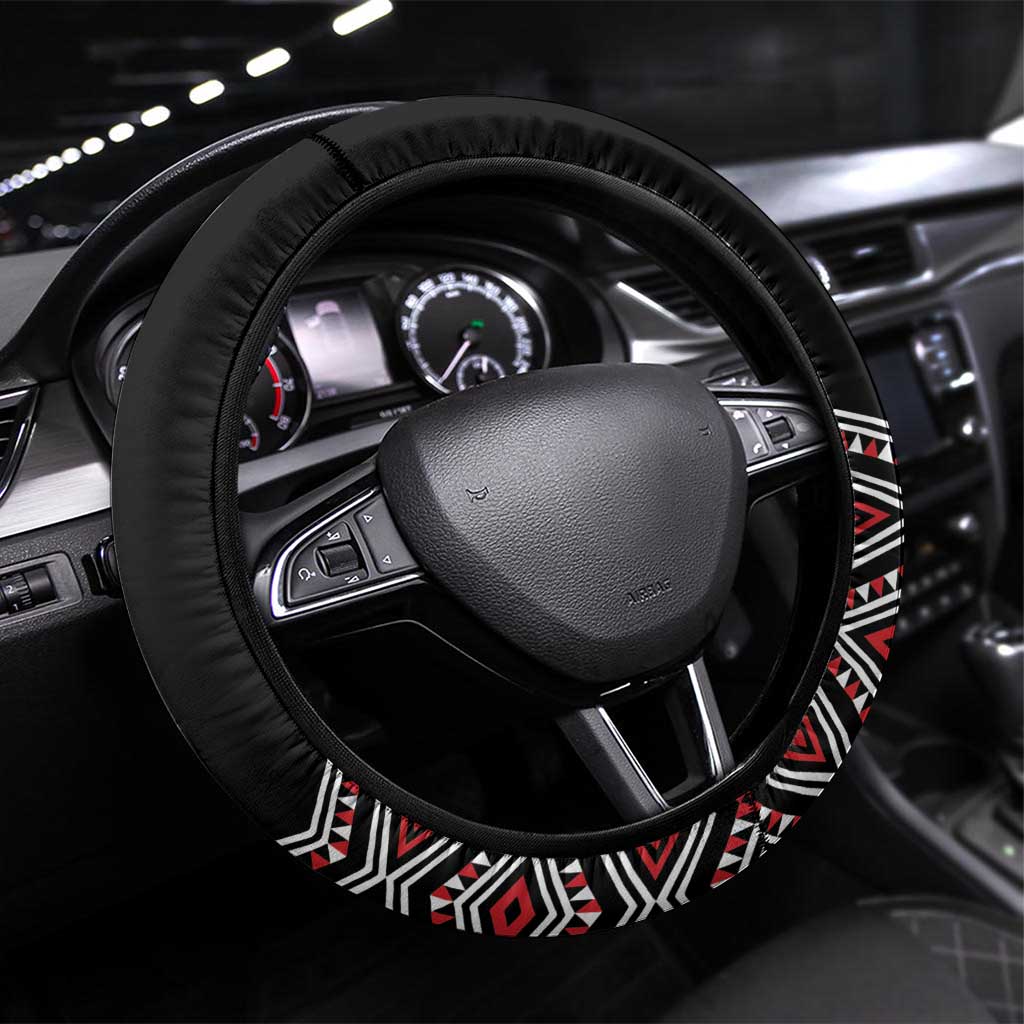 New Zealand Christmas Steering Wheel Cover Meri Kirihimete Maori Wheku - Taniko Art LT14 Universal Fit Black - Polynesian Pride