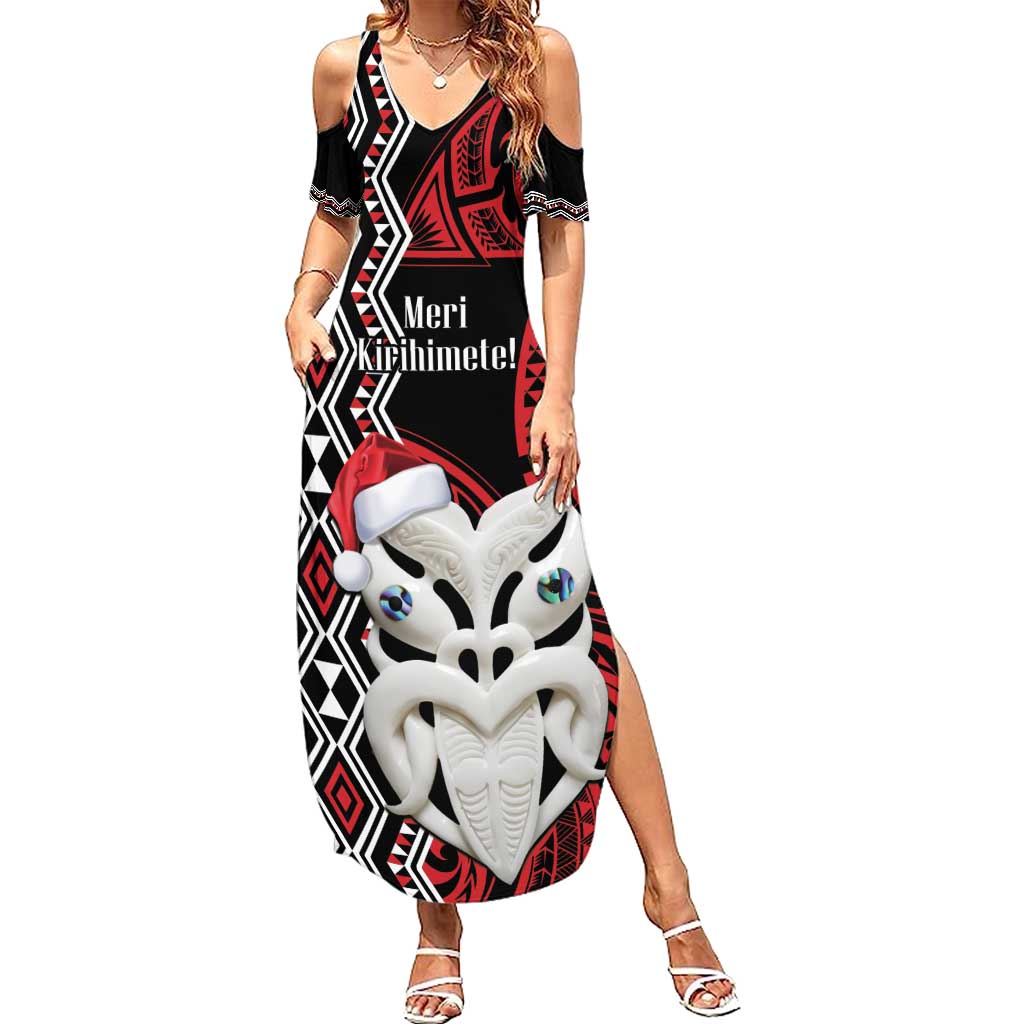 Personalised New Zealand Christmas Summer Maxi Dress Meri Kirihimete Maori Wheku - Taniko Art LT14 Women Black - Polynesian Pride
