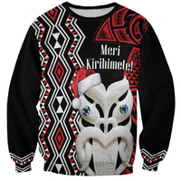 Personalised New Zealand Christmas Sweatshirt Meri Kirihimete Maori Wheku - Taniko Art LT14 Unisex Black - Polynesian Pride
