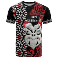 Personalised New Zealand Christmas T Shirt Meri Kirihimete Maori Wheku - Taniko Art LT14 Black - Polynesian Pride