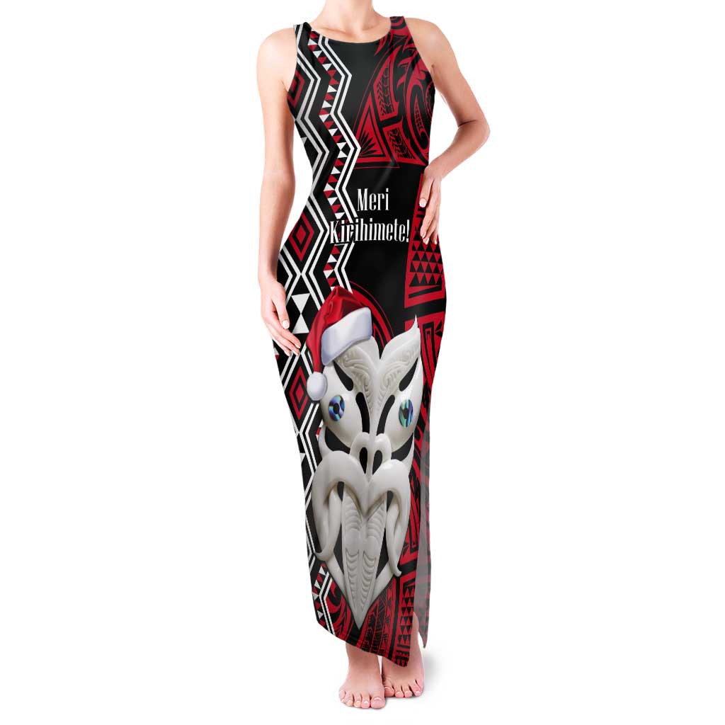 Personalised New Zealand Christmas Tank Maxi Dress Meri Kirihimete Maori Wheku - Taniko Art LT14 Women Black - Polynesian Pride