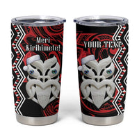 Personalised New Zealand Christmas Tumbler Cup Meri Kirihimete Maori Wheku - Taniko Art LT14 Black - Polynesian Pride