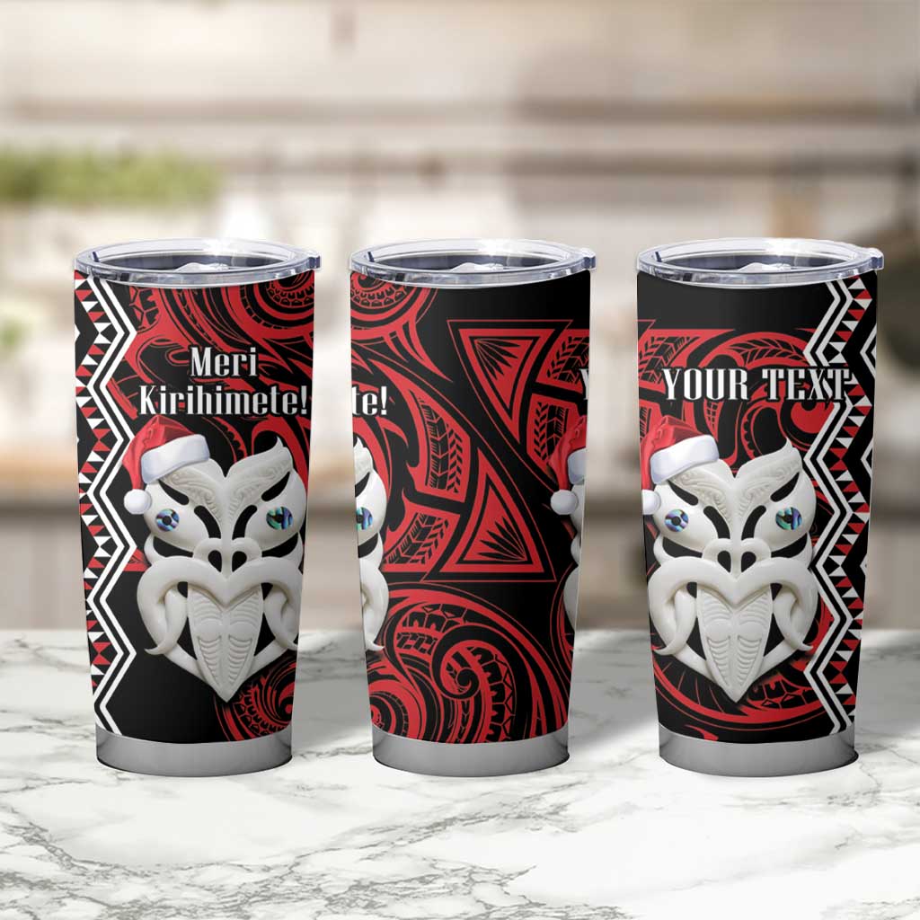 Personalised New Zealand Christmas Tumbler Cup Meri Kirihimete Maori Wheku - Taniko Art LT14 - Polynesian Pride