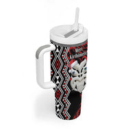 Personalised New Zealand Christmas Tumbler With Handle Meri Kirihimete Maori Wheku - Taniko Art LT14 - Polynesian Pride
