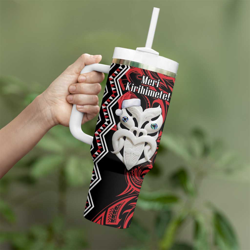 Personalised New Zealand Christmas Tumbler With Handle Meri Kirihimete Maori Wheku - Taniko Art LT14 - Polynesian Pride