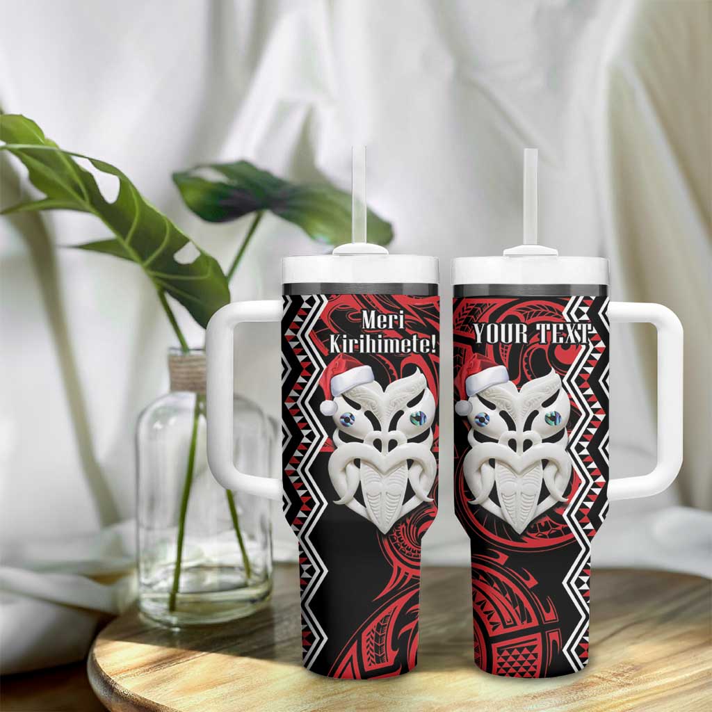 Personalised New Zealand Christmas Tumbler With Handle Meri Kirihimete Maori Wheku - Taniko Art LT14 - Polynesian Pride