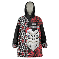 Personalised New Zealand Christmas Wearable Blanket Hoodie Meri Kirihimete Maori Wheku - Taniko Art LT14 One Size Black - Polynesian Pride